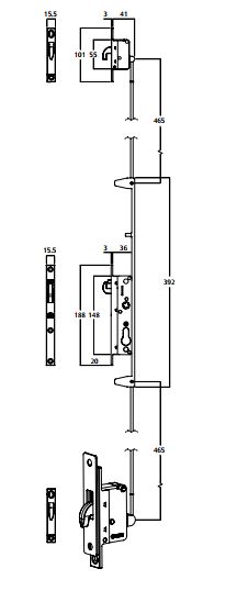 Lockwood 8654 Hinged Lock Auxiliary 3 Point Kit Short Rod Sell Qty 1 = Box of 10